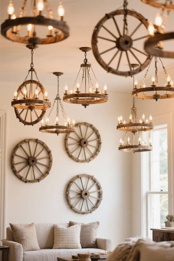 rustic wagon wheel chandeliers